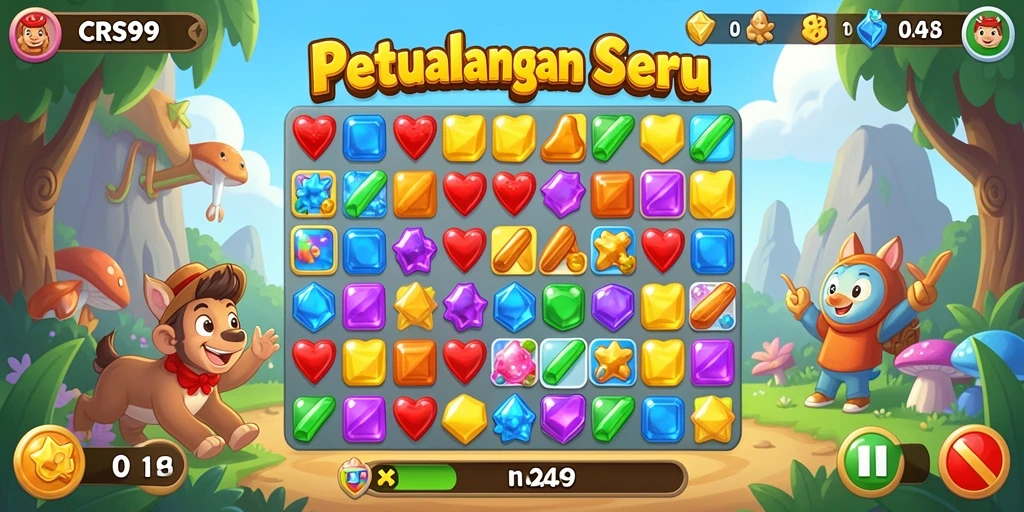 Tampilan gameplay seru dan penuh warna di game Match-3.