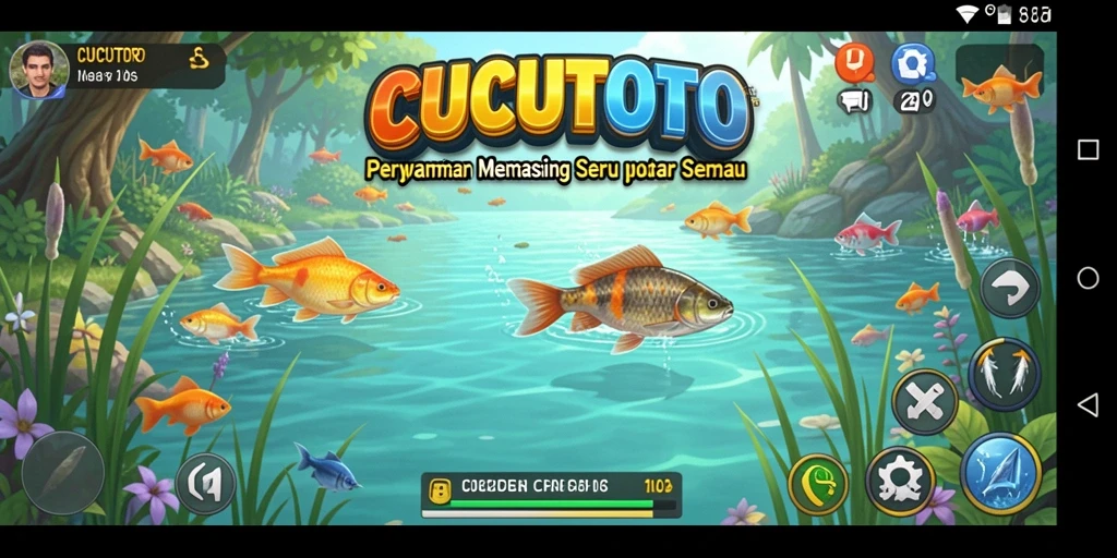 Gameplay seru CUCUTOTO saat memancing di danau.