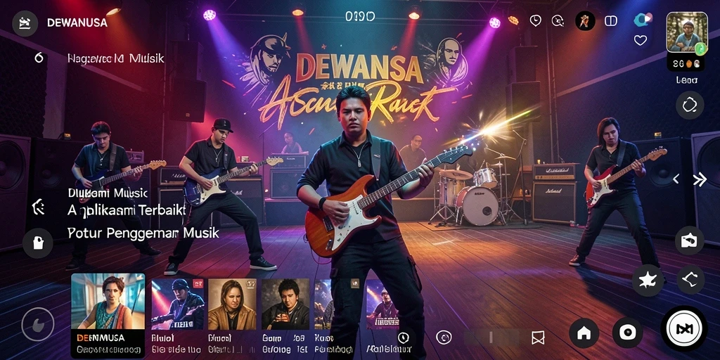 Tangkapan layar DEWANUSA menampilkan interaksi pengguna dengan berbagai fitur musik.