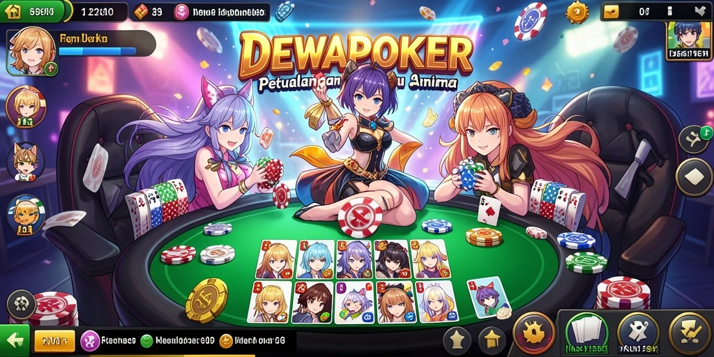 Screenshot gameplay DEWAPOKER menampilkan aksi karakter Anime.