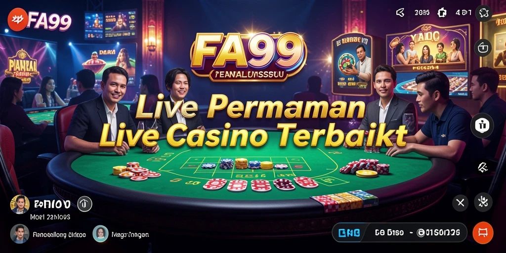 Screenshot FA99 menampilkan dealer langsung dan permainan kasino yang seru.