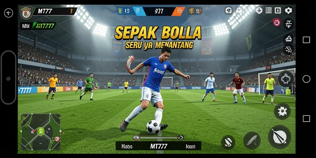 Screenshot gameplay MT777 yang menampilkan aksi sepak bola seru.