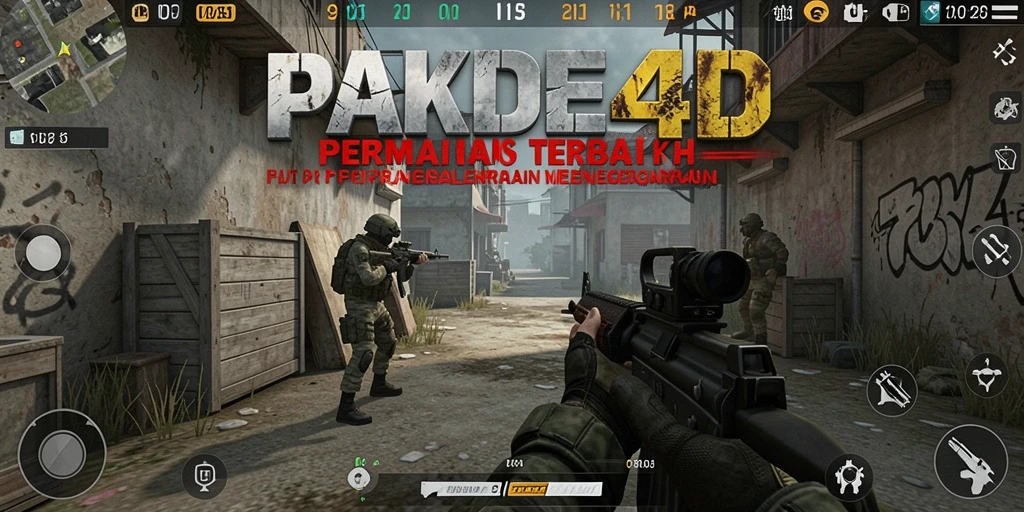 Screenshot utama PAKDE4D menampilkan aksi tembak menembak yang intens.